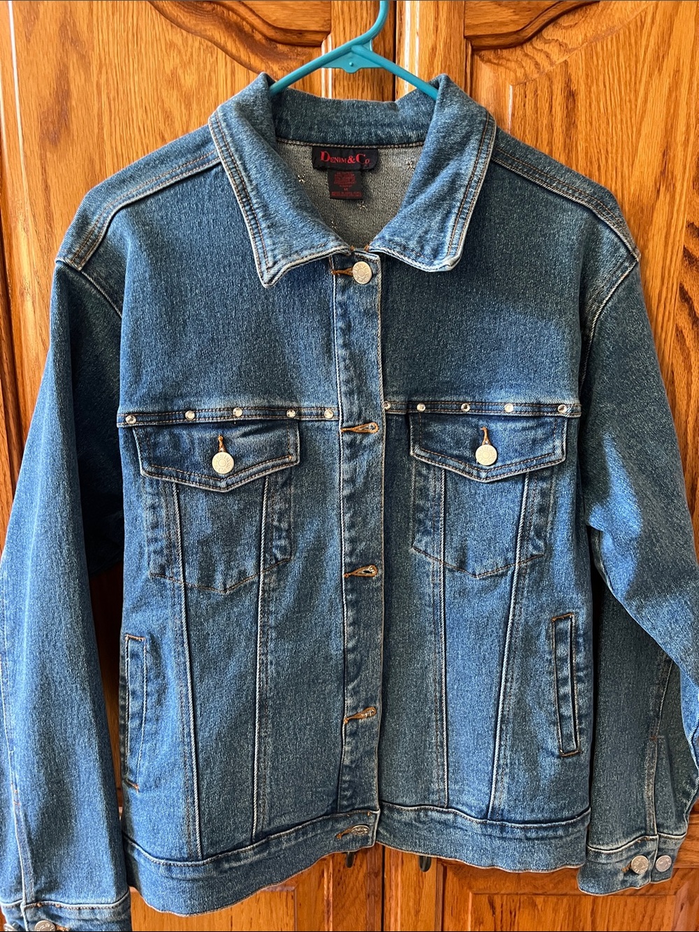 Denim&Co Blue Women's Jean Jacket with Crystal Stud Accents